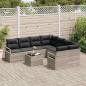 Preview: 9-teiliges Garten Sofa Set mit Kissen Hellgrau Poly Rattan, 2-Sitzer Garten Sofa mit Stauraum & Kissen Grau Poly Rattan