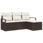 Preview: 4-teilige Garten Sofa Set mit Kissen Braun Poly Rattan, 2-Sitzer Garten Sofa mit Stauraum & Kissen Braun Poly Rattan