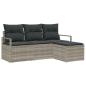Preview: 4-teilige Garten-Sofa-Sitzgarnitur mit Kissen Hellgrau Poly-Rattan, 2-Sitzer Garten-Sofa mit Stauraum & Kissen Grau Poly-Rattan