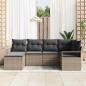 Preview: 6-teiliges Garten Sofa Set mit Kissen Grau Poly Rattan, 2-Sitzer Garten Sofa mit Stauraum & Kissen Grau Poly Rattan