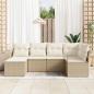 Preview: 6-teiliges Garten Sofa Set mit Kissen Beige Poly Rattan, 2-Sitzer Garten Sofa mit Stauraum & Kissen Beige Poly Rattan