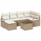 Preview: 7-teiliges Garten-Sofa-Set mit Kissen in Braun Poly-Rattan, 2-Sitzer Garten-Sofa mit Stauraum & Kissen in Beige Poly-Rattan