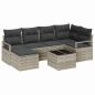 Preview: 7-teiliges Garten Sofa Set mit Kissen grau Poly Rattan, 2-Sitzer Garten Sofa mit Stauraum & Kissen grau Poly Rattan