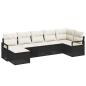 Preview: 7-teiliges Garten Sofa Set mit Kissen Schwarz Poly Rattan, 2-Sitzer Garten Sofa mit Stauraum & Kissen Schwarz Poly Rattan