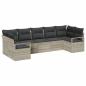 Preview: 7-teiliges Garten Sofa Set mit Kissen Hellgrau Poly Rattan, 2-Sitzer Garten Sofa mit Stauraum & Kissen Grau Poly Rattan