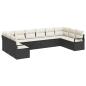 Preview: ARDEBO.de - 10-teiliges Garten Sofa Set mit Kissen Schwarz Poly Rattan, 2-Sitzer Garten Sofa mit Stauraum & Kissen Schwarz Poly Rattan