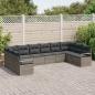 Preview: 10-teiliges Garten Sofa Set mit Kissen Grau Poly Rattan, 2-Sitzer Garten Sofa mit Stauraum & Kissen Grau Poly Rattan