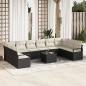 Preview: ARDEBO.de - 10-teiliges Garten Sofa Set mit Kissen braun Poly Rattan, 2-Sitzer Garten Sofa mit Stauraum & Kissen schwarz Poly Rattan