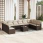 Preview: ARDEBO.de - 10-teiliges Garten Sofa Set mit Kissen - graues Poly Rattan, 2-Sitzer Garten Sofa mit Stauraum & Kissen - braunes Poly Rattan