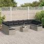Preview: 11-teiliges Garten Sofa Set mit Kissen Grau Poly Rattan, 2-Sitzer Garten Sofa mit Stauraum & Kissen Grau Poly Rattan