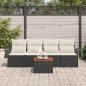 Preview: 5-teiliges Garten Sofa Set mit Kissen Schwarz Poly Rattan Akazie, 2-Sitzer Garten Sofa mit Stauraum & Kissen Schwarz Poly Rattan