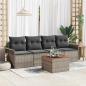 Preview: ARDEBO.de - 5-teiliges Garten Sofa Set mit Kissen Grau Poly Rattan Akazie, 2-Sitzer Garten Sofa mit Stauraum & Kissen Grau Poly Rattan