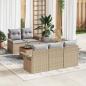 Preview: ARDEBO.de - 6-teiliges Garten-Sofa-Set mit Kissen Beige Poly Rattan Akazie, 2-Sitzer Garten-Sofa mit Stauraum & Kissen Beige Poly Rattan