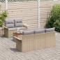 Preview: 6-teiliges Garten-Sofa-Set mit Kissen Beige Poly Rattan Akazie, 2-Sitzer Garten-Sofa mit Stauraum & Kissen Beige Poly Rattan