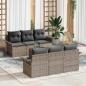 Preview: ARDEBO.de - 7-teiliges Garten Sofa Set mit Kissen Grau Poly Rattan Akazie, 2-Sitzer Garten Sofa mit Stauraum & Kissen Grau Poly Rattan