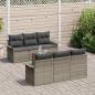 Preview: 7-teiliges Garten Sofa Set mit Kissen Grau Poly Rattan Akazie, 2-Sitzer Garten Sofa mit Stauraum & Kissen Grau Poly Rattan