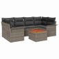 Preview: 7-teiliges Garten Sofa Set mit Kissen Grau Poly Rattan Akazie, 2-Sitzer Garten Sofa mit Stauraum & Kissen Grau Poly Rattan