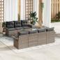 Preview: ARDEBO.de - 8-teiliges Garten-Sofa-Set mit Kissen Grau Poly Rattan Akazie, 2-Sitzer Garten-Sofa mit Stauraum & Kissen Grau Poly Rattan