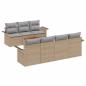 Preview: 8-teiliges Garten Sofa Set mit Kissen Beige Poly Rattan Akazie, 2-Sitzer Garten Sofa mit Stauraum & Kissen Beige Poly Rattan