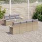Preview: 8-teiliges Garten Sofa Set mit Kissen Beige Poly Rattan Akazie, 2-Sitzer Garten Sofa mit Stauraum & Kissen Beige Poly Rattan
