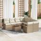 Preview: ARDEBO.de - 9-teiliges Garten Sofa Set mit Kissen Beige Poly Rattan Akazie, 2-Sitzer Garten Sofa mit Stauraum & Kissen Beige Poly Rattan