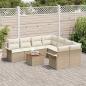 Preview: 9-teiliges Garten Sofa Set mit Kissen Beige Poly Rattan Akazie, 2-Sitzer Garten Sofa mit Stauraum & Kissen Beige Poly Rattan