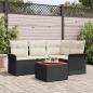 Preview: ARDEBO.de - 5-Teiliges Garten-Sofaset mit Kissen Schwarz Poly Rattan Akazie, 2-Sitzer Garten-Sofa mit Stauraum & Kissen Schwarz Poly Rattan