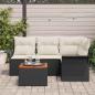 Preview: 5-Teiliges Garten-Sofaset mit Kissen Schwarz Poly Rattan Akazie, 2-Sitzer Garten-Sofa mit Stauraum & Kissen Schwarz Poly Rattan