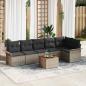 Preview: ARDEBO.de - 7-teiliges Garten Sofa Set mit Kissen Grau Poly Rattan Akazie, 2-Sitzer Garten Sofa mit Stauraum & Kissen Grau Poly Rattan