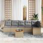 Preview: 7-teiliges Garten Sofa Set mit Kissen Beige Poly Rattan Akazie, 2-Sitzer Garten Sofa mit Stauraum & Kissen Beige Poly Rattan