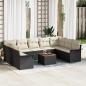 Preview: ARDEBO.de - 10-teiliges Garten Sofaset mit Kissen Schwarz Poly Rattan Akazie, 2-Sitzer Garten Sofa mit Stauraum und Kissen Schwarz Poly Rattan