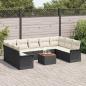 Preview: 10-teiliges Garten Sofaset mit Kissen Schwarz Poly Rattan Akazie, 2-Sitzer Garten Sofa mit Stauraum und Kissen Schwarz Poly Rattan
