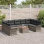 Preview: ARDEBO.de - 10-teiliges Gartensofa Set mit Kissen Grau Poly Rattan Akazie, 2-Sitzer Gartensofa mit Stauraum & Kissen Grau Poly Rattan