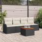 Preview: ARDEBO.de - 5-teiliges Garten Sofa Set mit Kissen Schwarz Poly Rattan Akazie, 2-Sitzer Garten Sofa mit Stauraum und Kissen Schwarz Poly Rattan
