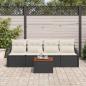 Preview: 5-teiliges Garten Sofa Set mit Kissen Schwarz Poly Rattan Akazie, 2-Sitzer Garten Sofa mit Stauraum und Kissen Schwarz Poly Rattan