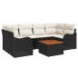 Preview: ARDEBO.de - 7-teilige Garten-Sofa-Set mit Kissen Schwarz Poly Rattan Akazie, 2-Sitzer Garten-Sofa mit Stauraum & Kissen Schwarz Poly Rattan