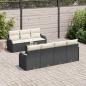 Preview: 8-teiliges Garten Sofa Set mit Kissen Schwarz Poly Rattan Akazie, 2-Sitzer Garten Sofa mit Stauraum & Kissen Schwarz Poly Rattan