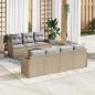 Preview: ARDEBO.de - 8-teiliges Garten Sofa Set mit Kissen Beige Poly Rattan Akazie, 2-Sitzer Garten Sofa mit Stauraum & Kissen Beige Poly Rattan