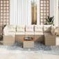 Preview: 8-teiliges Garten Sofa Set mit Kissen Beige Poly Rattan Akazie, 2-Sitzer Garten Sofa mit Stauraum & Kissen Beige Poly Rattan