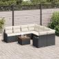Preview: 9-teiliges Garten Sofa Set mit Kissen Schwarz Poly Rattan Akazie, 2-Sitzer Garten Sofa mit Stauraum & Kissen Schwarz Poly Rattan