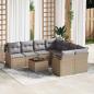 Preview: ARDEBO.de - 9-teiliges Garten Sofa Set mit Kissen Beige Poly Rattan Akazie, 2-Sitzer Garten Sofa mit Stauraum & Kissen Beige Poly Rattan