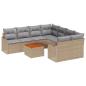 Preview: 9-teiliges Garten Sofa Set mit Kissen Beige Poly Rattan Akazie, 2-Sitzer Garten Sofa mit Stauraum & Kissen Beige Poly Rattan