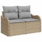 Preview: 9-teiliges Garten Sofa Set mit Kissen Beige Poly Rattan Akazie, 2-Sitzer Garten Sofa mit Stauraum & Kissen Beige Poly Rattan