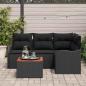 Preview: 5-teilige Garten Sofaset mit Kissen Schwarz Poly Rattan Akazie, 2-Sitzer Garten Sofa mit Stauraum & Kissen Schwarz Poly Rattan