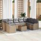 Preview: ARDEBO.de - 10-teiliges Garten-Sofa-Set mit Kissen Beige Poly-Rattan Akazie, 2-Sitzer Garten-Sofa mit Stauraum & Kissen Beige Poly-Rattan