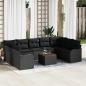 Preview: ARDEBO.de - 10-teiliges Garten Sofa Set mit Kissen Schwarz Poly Rattan Akazie, 2-Sitzer Garten Sofa mit Stauraum & Kissen Schwarz Poly Rattan