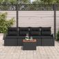 Preview: 5-teiliges Garten Sofa Set mit Kissen Schwarz Poly Rattan Akazie, 2-Sitzer Garten Sofa mit Stauraum und Kissen Schwarz Poly Rattan
