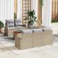 Preview: ARDEBO.de - 6-teiliges Garten Sofa Set mit Kissen Beige Poly Rattan Akazie, 2-Sitzer Garten Sofa mit Stauraum & Kissen Beige Poly Rattan