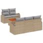 Preview: 6-teiliges Garten Sofa Set mit Kissen Beige Poly Rattan Akazie, 2-Sitzer Garten Sofa mit Stauraum & Kissen Beige Poly Rattan