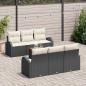 Preview: 7-teiliges Garten Sofa Set mit Kissen in schwarzem Poly Rattan Akazie, 2-Sitzer Garten Sofa mit Stauraum & Kissen in schwarzem Poly Rattan